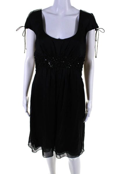 Carolina Herrera Womens Back Zip Scoop Neck Sequin Beaded Sheer Dress Black 12