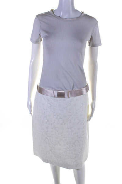 Michael Kors Womens Side Zip Satin Bow Floral Pencil Skirt White Cotton Size 12