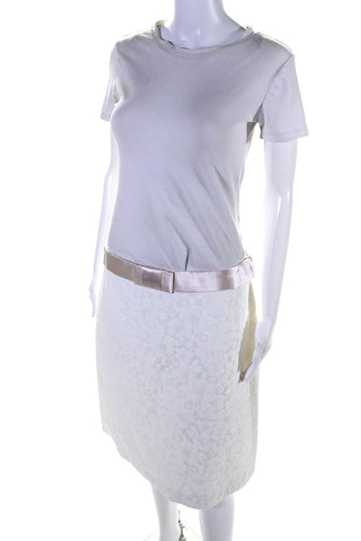 Michael Kors Womens Side Zip Satin Bow Floral Pencil Skirt White Cotton Size 12