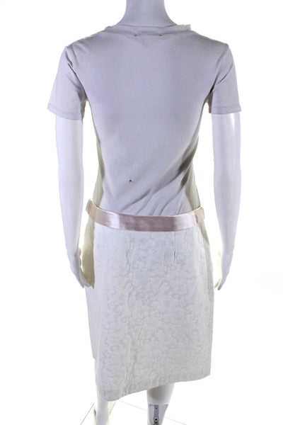 Michael Kors Womens Side Zip Satin Bow Floral Pencil Skirt White Cotton Size 12