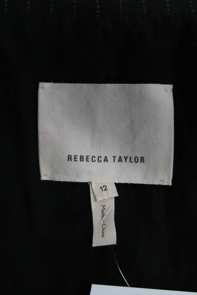 Rebecca Taylor Womens One Button Notched Lapel Pinstriped Blazer Jacket Black 12