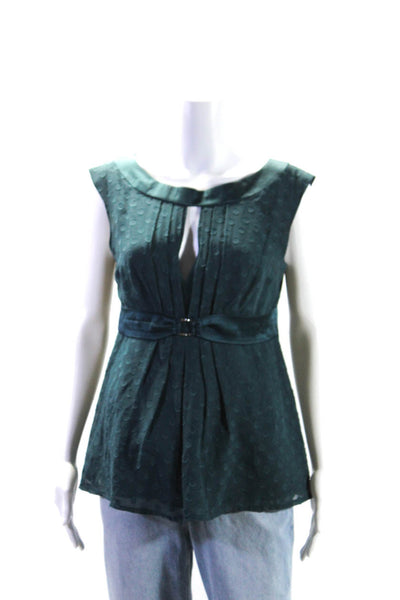 Nanette Lepore Womens Back Zip Sleeveless Keyhole Dotted Silk Top Green Size 8