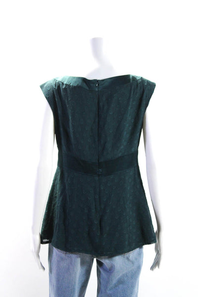 Nanette Lepore Womens Back Zip Sleeveless Keyhole Dotted Silk Top Green Size 8