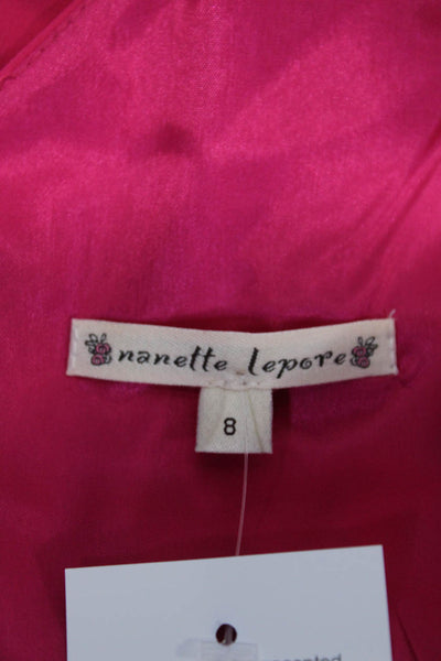Nanette Lepore Womens Back Zip Short Sleeve Silk V Neck Top Pink Size 8