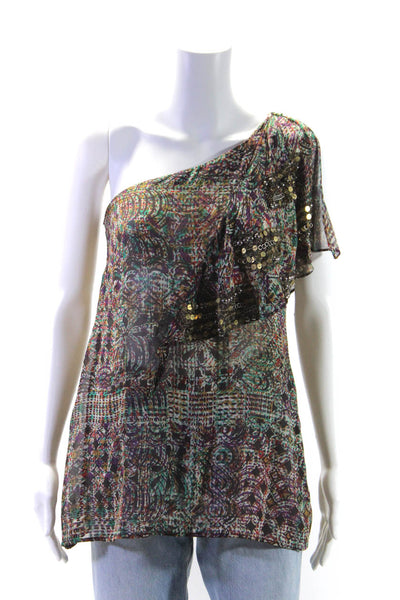 Nanette Lepore Womens Silk One Shoulder Heart Of Gold Top Multicolored Size 12