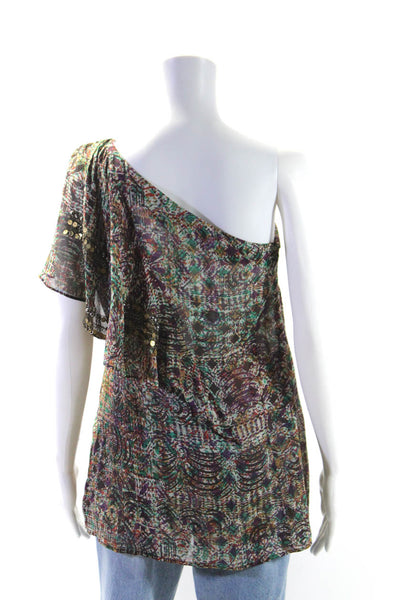 Nanette Lepore Womens Silk One Shoulder Heart Of Gold Top Multicolored Size 12