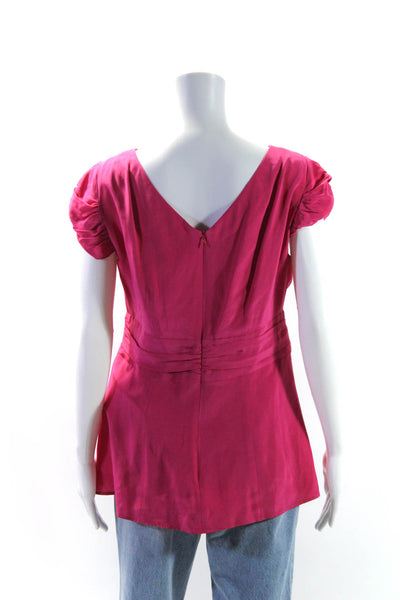 Nanette Lepore Womens Back Zip Short Sleeve Twist Front Silk Top Pink Size 10