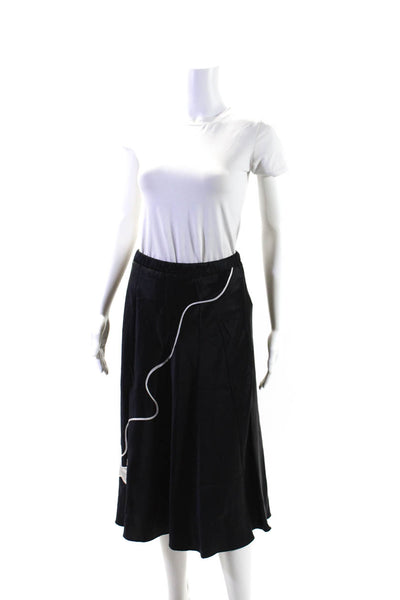 Miguelina Womens Elastic Waistband Poodle Silk A Line Skirt Black White Medium