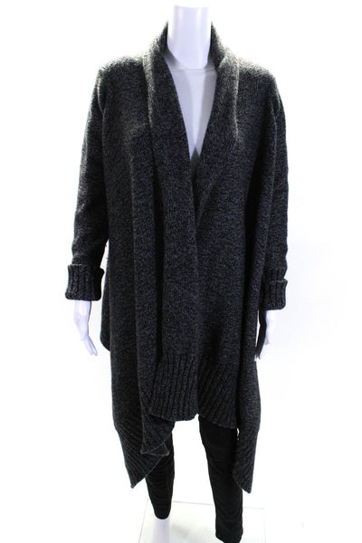 Alexander Womens Long Open Front Thick Knit Cardigan Sweater Black Gray Small