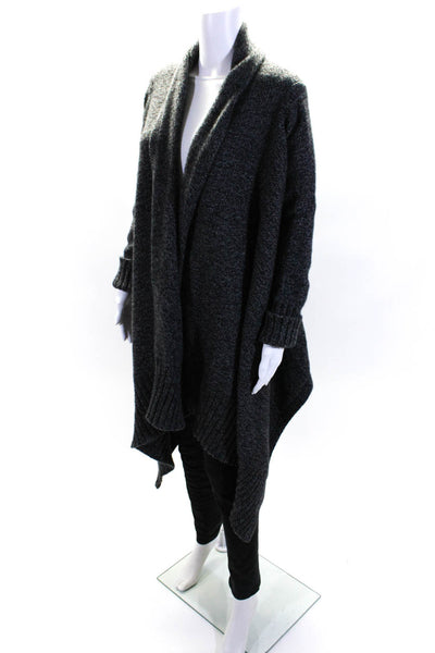 Alexander Womens Long Open Front Thick Knit Cardigan Sweater Black Gray Small