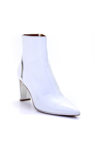 Malone Souliers Womens Metallic Leather Trim Ankle Boots White Silver Size 42 12