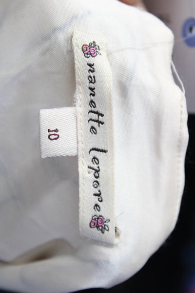 Nanette Lepore Womens Back Zip Square Neck Silk Sequin Top White Black Size 10
