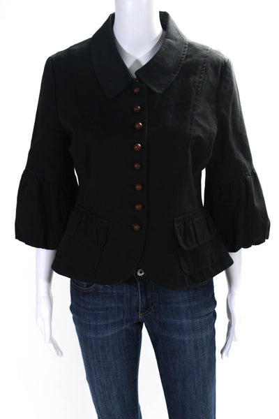 Nanette Lepore Womens Button Front 3/4 Sleeve Collared Jacket Black Size 10