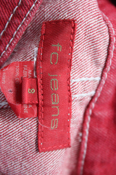 French Connection Jeans Womens Button Front Collarless Jean Jacket Red Size 8