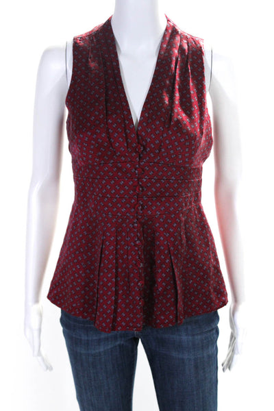 Nanette Lepore Womens Button Front V Neck Printed Silk Vest Jacket Red Size 2