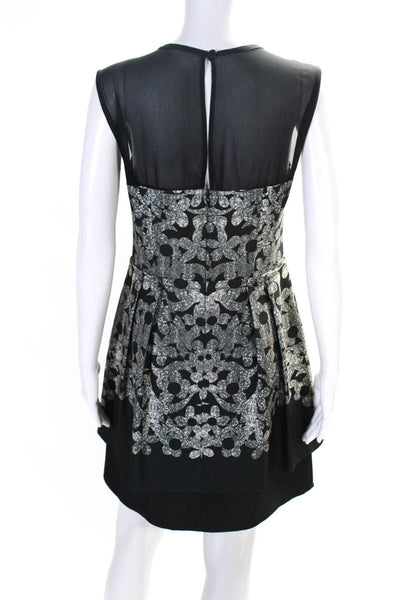 Nanette Lepore Womens Sleeveless Sheer Trim Floral A Line Dress Black Gray 8