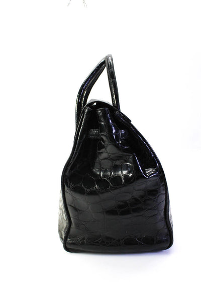 Carla Mancini Womens Embossed Leather Gold Tone Shoulder Handbag Black