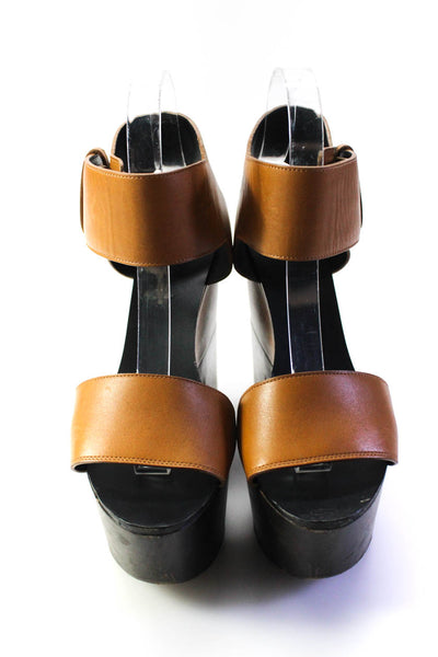 Celine Womens Leather Platform Strappy Sandal Heels Brown Size 38 8