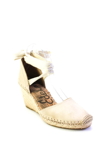 Sam Edelman Womens Suede Ankle Strap Patsy Espadrille Wedges Beige Size 8