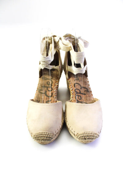 Sam Edelman Womens Suede Ankle Strap Patsy Espadrille Wedges Beige Size 8