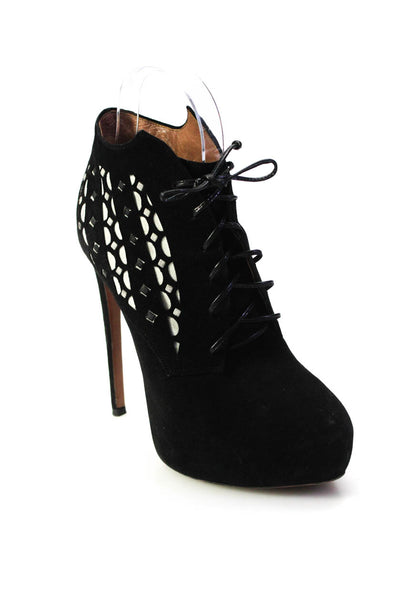 Alaia Womens Suede Platform Lace Up Stiletto Ankle Boots Black Size 38 8