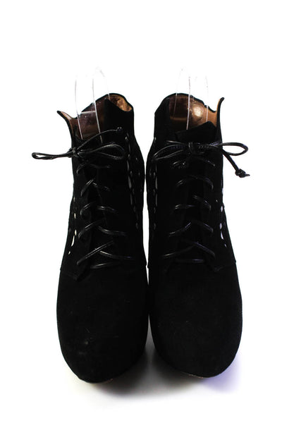 Alaia Womens Suede Platform Lace Up Stiletto Ankle Boots Black Size 38 8