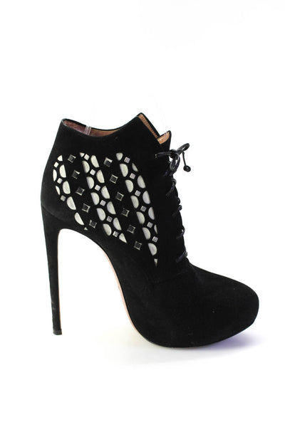 Alaia Womens Suede Platform Lace Up Stiletto Ankle Boots Black Size 38 8