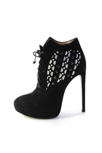 Alaia Womens Suede Platform Lace Up Stiletto Ankle Boots Black Size 38 8