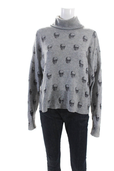 Skull Cashmere Womens Knit Long Sleeve Turtleneck Sweater Top Gray Size M