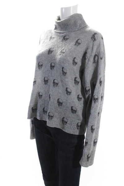 Skull Cashmere Womens Knit Long Sleeve Turtleneck Sweater Top Gray Size M