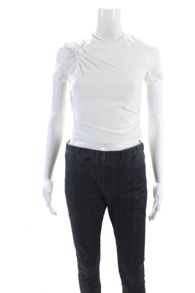 T Alexander Wang Womens Cotton Tied Knotted Round Neck Short Sleeve Top Size XS