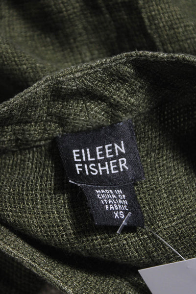Eileen Fisher Womens Linen Buttoned Round Neck Long Sleeve Top Green Size XS