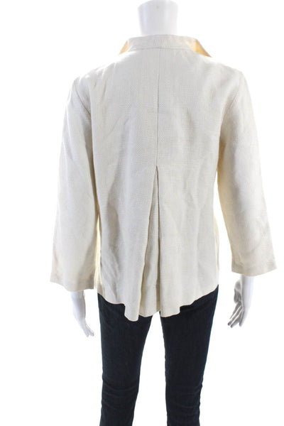 Eileen Fisher Womens Linen Open Front Collared Long Sleeve Jacket Tan Size PS
