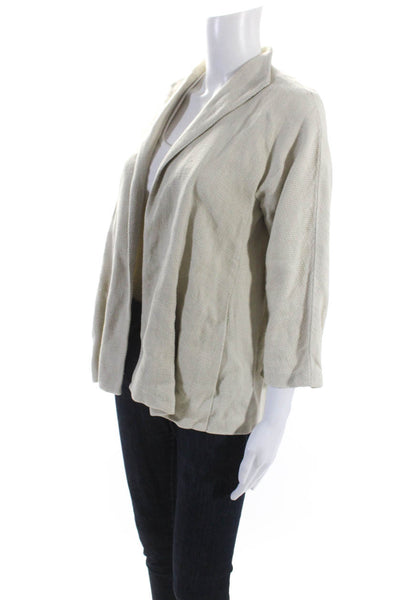 Eileen Fisher Womens Linen Open Front Long Sleeve Collared Jacket Beige Size XS