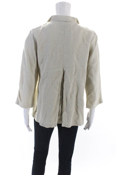 Eileen Fisher Womens Linen Open Front Long Sleeve Collared Jacket Beige Size XS