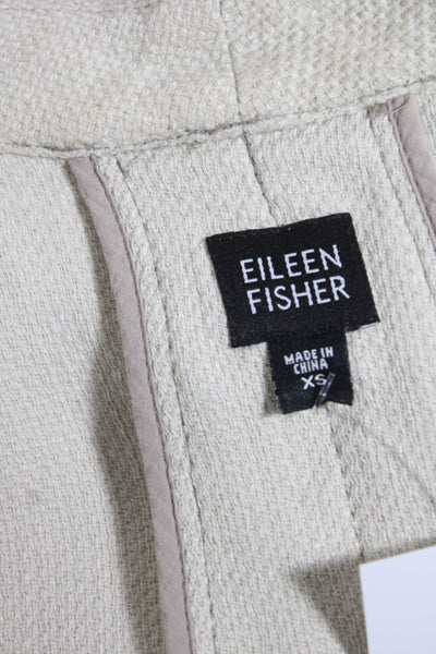 Eileen Fisher Womens Linen Open Front Long Sleeve Collared Jacket Beige Size XS