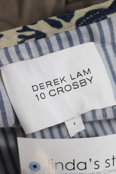 10 Crosby Derek Lam Womens Cotton Patchwork Floral Print Tied Jacket Blue Size 2