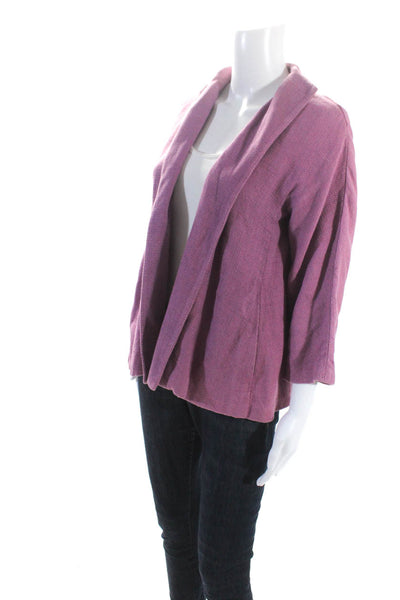 Eileen Fisher Womens Linen Collared Open Front Long Sleeve Jacket Pink Size PS
