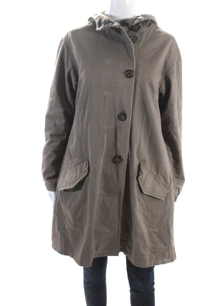 L'Agence Womens Cotton Buttoned Zipped Long Sleeve Hooded Jacket Brown Size 4