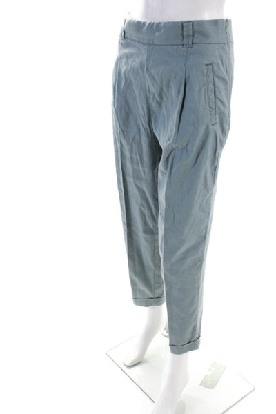 Anthropologie Womens Linen Hook & Eye Pleated Cuffed Tapered Pants Blue Size 4