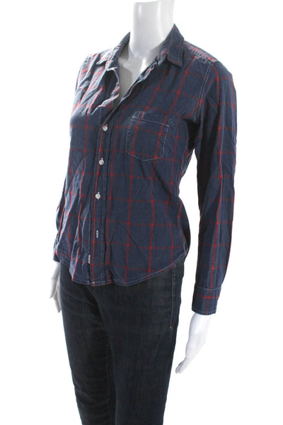 Frank & Eileen Womens Cotton Long Sleeve Plaid Button Down Shirt Blue Size XS