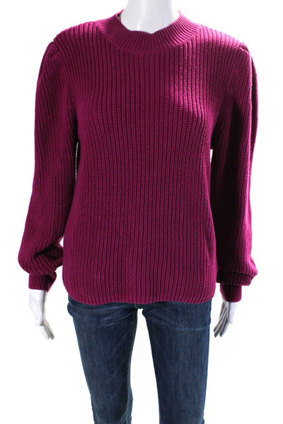 525 Womens Cotton Knit Round Neck Long Sleeve Pullover Sweater Top Pink Size M