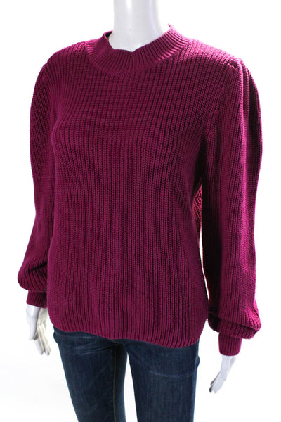 525 Womens Cotton Knit Round Neck Long Sleeve Pullover Sweater Top Pink Size M