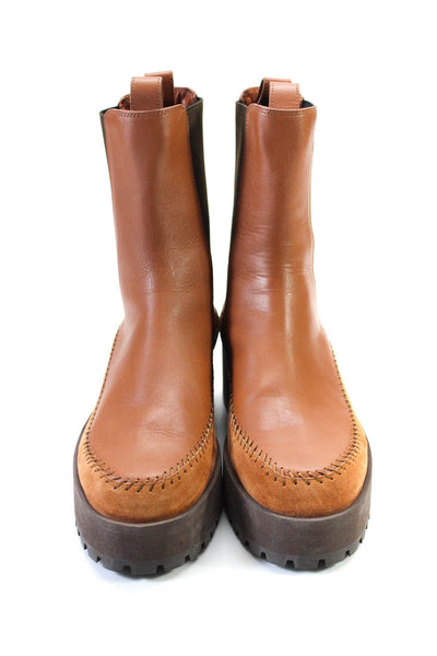 Ulla Johnson Womens Leather Round Toe Pull On Platform Boots Brown Size 38 8