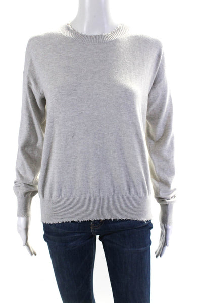 Minnie Rose Womens Cotton Distressed Trim Long Sleeve Knit Top Gray Size S