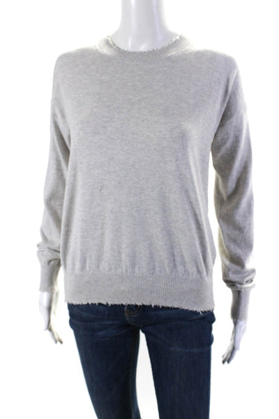 Minnie Rose Womens Cotton Distressed Trim Long Sleeve Knit Top Gray Size S