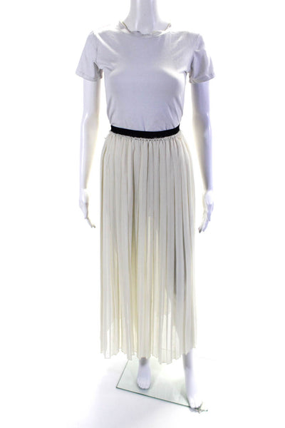 Enza Costa Womens Elastic Waist Slip-On Pleated Midi Skirt White Size M