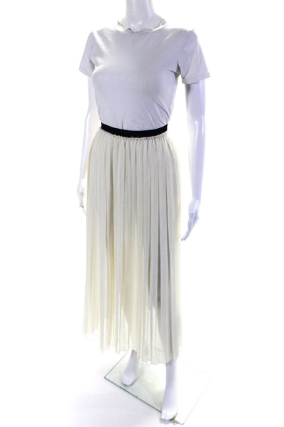 Enza Costa Womens Elastic Waist Slip-On Pleated Midi Skirt White Size M