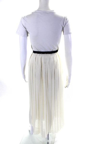 Enza Costa Womens Elastic Waist Slip-On Pleated Midi Skirt White Size M