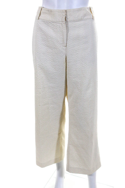St. John Sport By Marie Gray Womens Striped High Rise Pants White Beige Size 14